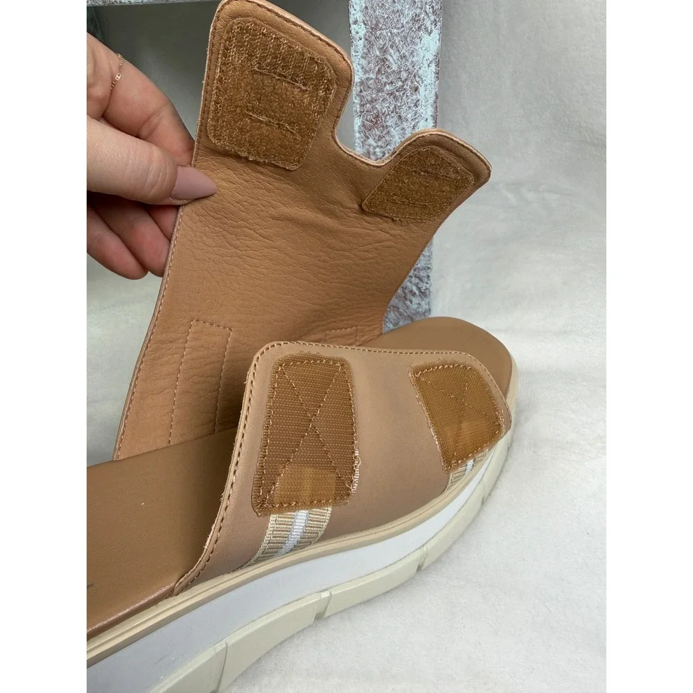 Sorel Womens Joanie III Wedge Slide Sandal Brown / Tan Leather Size 9.5‎